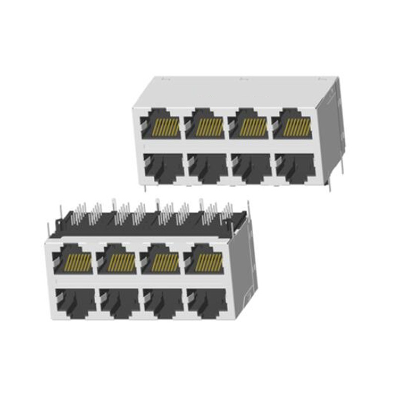 RJ45 2X8 帶（dài）燈（dēng）帶屏蔽帶彈片十（shí）字腳