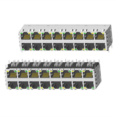 RJ45 2X8 帶燈（dēng）帶屏蔽帶彈片（piàn）十字腳